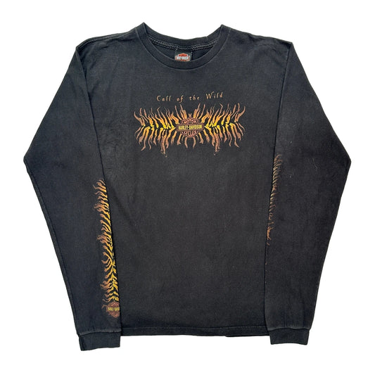 Call Of The Wild Harley Davidson Graphic Long Sleeve T-Shirt - XL Black Cotton