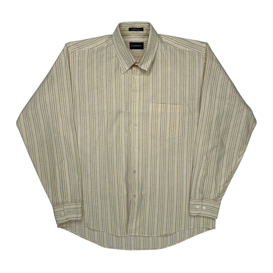 Wrinkle-Less Gant Striped Shirt - Large Cream Cotton Blend