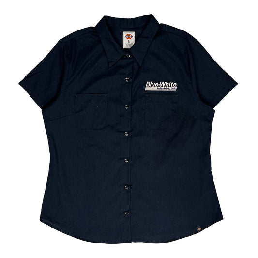 Dickies Short Sleeve Shirt - Large Navy Polyester Blend