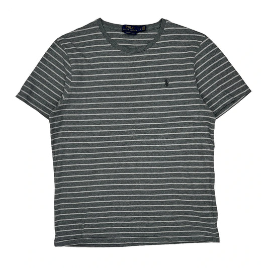 Vintage Polo By Ralph Lauren Striped T-Shirt - Large Grey Cotton