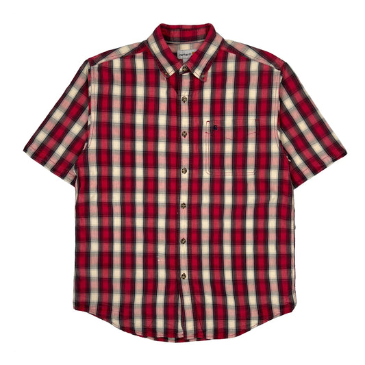 Carhartt Checked Short Sleeve Shirt - Large Red Cotton
