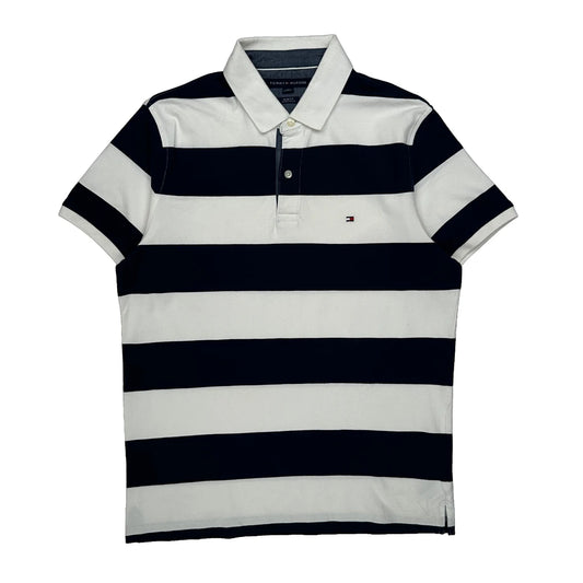 Vintage Tommy Hilfiger Slim Fit Polo Shirt - Large Black & White Cotton