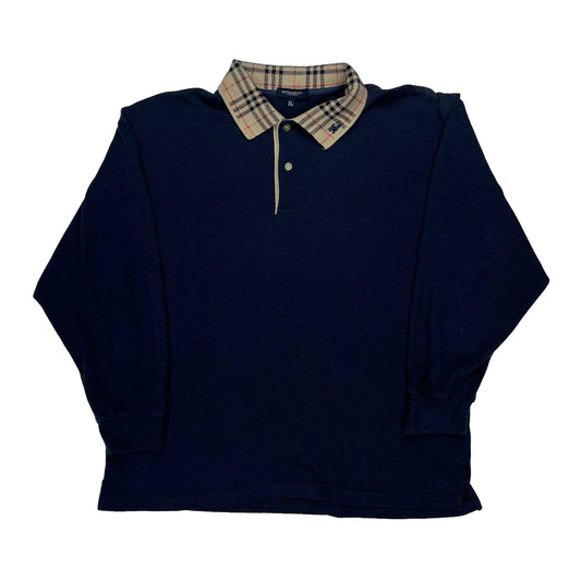 Burberry London Checked Polo Shirt - XL Navy Cotton