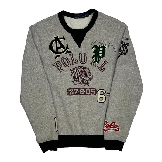 Vintage Varsity Style Polo By Ralph Lauren Sweatshirt - Medium Grey Cotton