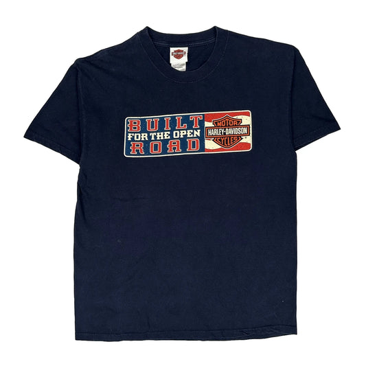 Flint Harley Davidson Graphic T-Shirt - Large Navy Cotton