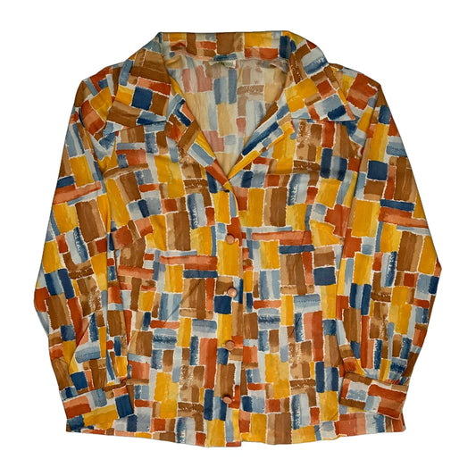 70S Unbranded Patterned Shirt - Medium Yellow Viscose
