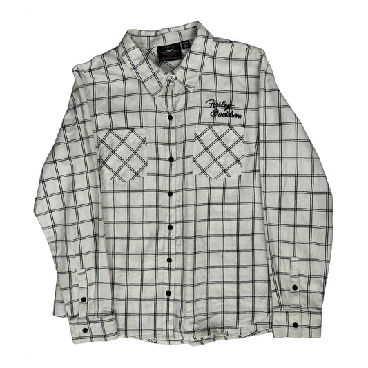 Vintage Harley Davidson Checked Shirt - 2XL White Cotton