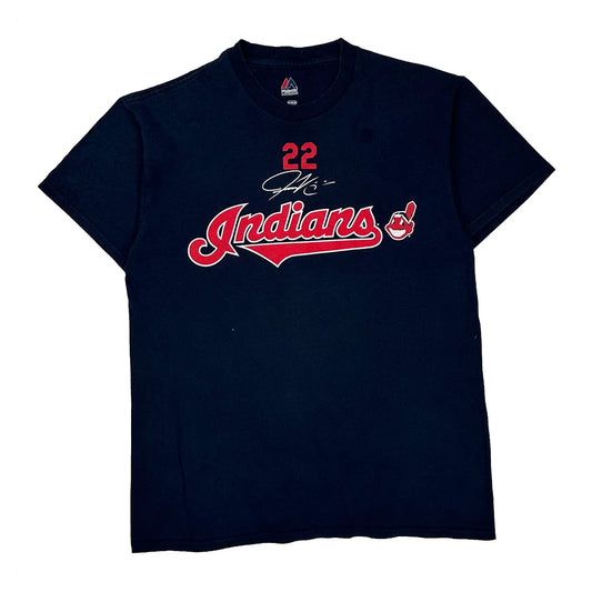 Indians Majestic Mlb T-Shirt - Medium Navy Cotton