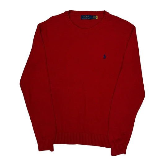 Vintage Polo By Ralph Lauren Chunky Knit Jumper - Large Red Cotton