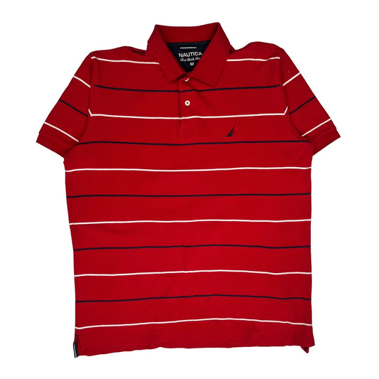 Nautica Striped Polo Shirt - Medium Red Cotton