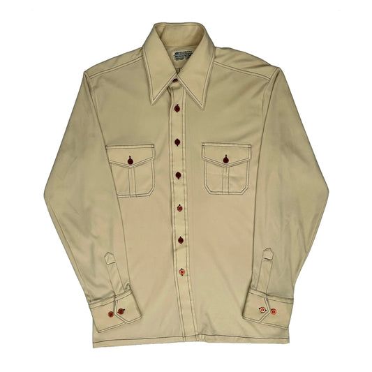 70S Jc Penny Contrast Stitch Shirt - Medium Beige Polyester