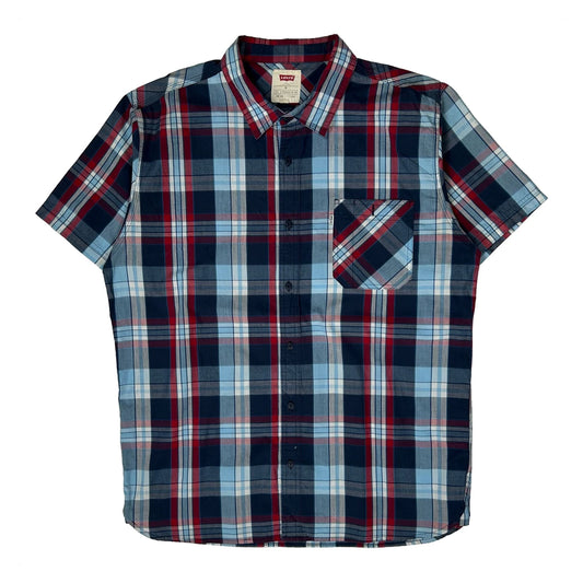 Vintage Levis Checked Short Sleeve Shirt - XL Navy Cotton