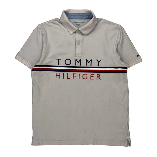 Tommy Hilfiger Spellout Polo Shirt - Medium Beige Cotton