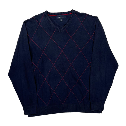 Tommy Hilfiger Argyle Jumper - XL Red Cotton