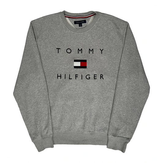 Tommy Hilfiger Spellout Sweatshirt - Large Grey Cotton Blend