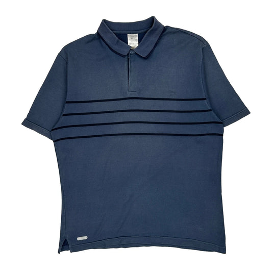 Nike Striped Polo Shirt - Medium Blue Polyester