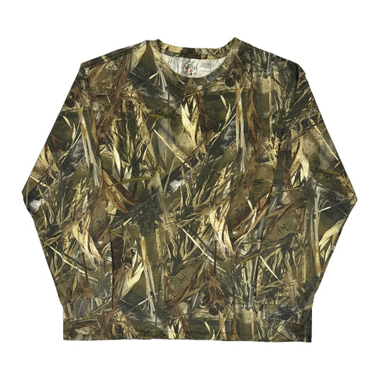 Vintage Red Head Camo Long Sleeve T-Shirt - XL Green Cotton