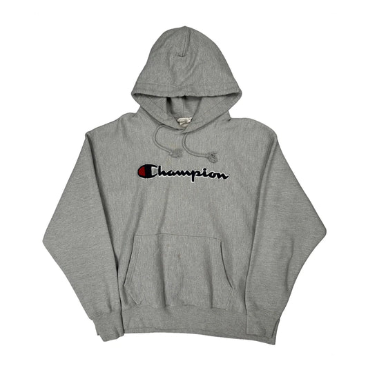 Reverse Weave Champion Spellout Hoodie - XL Grey Cotton