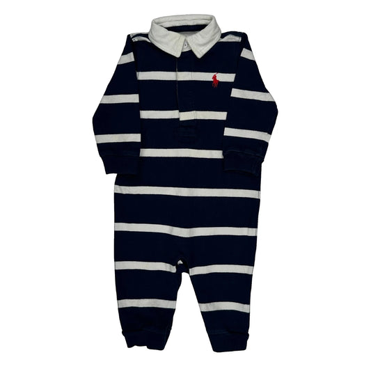 Vintage Age 6 Months Ralph Lauren Striped Overalls - 2XS Navy Cotton