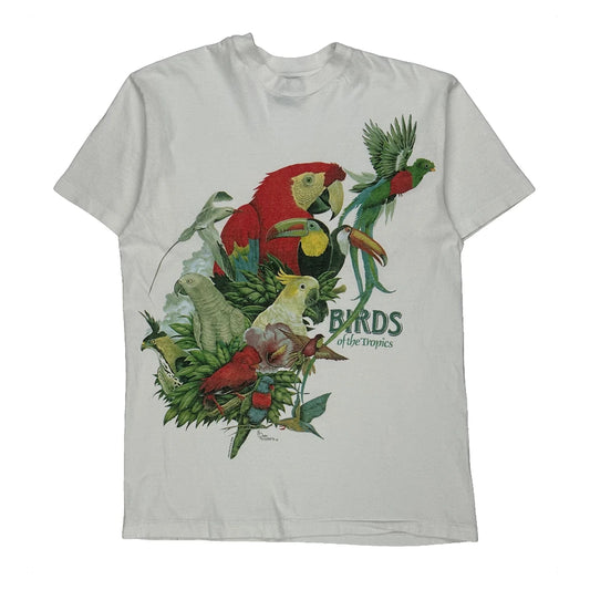 Birds Of The Tropics Hanes Graphic T-Shirt - Medium White Cotton