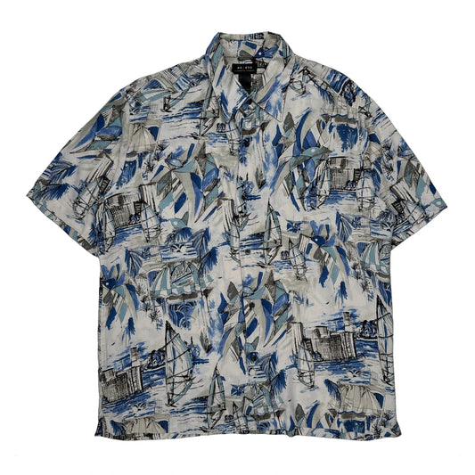 Vintage Axcess Graphic Hawaiian Shirt - Large Blue Cotton