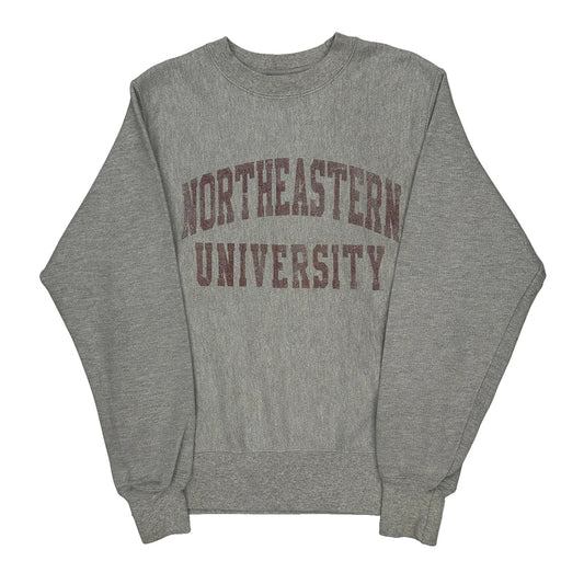 Vintage Reverse Weave Champion College Sweatshirt - Small Grey Cotton Blend
