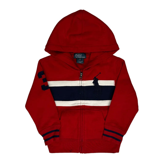 Vintage Age 2T Polo By Ralph Lauren Striped Hoodie - 2XS Red Cotton