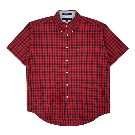 Tommy Hilfiger Checked Short Sleeve Shirt - Large Red Cotton