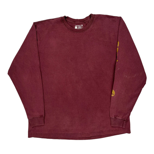 Carhartt Long Sleeve T-Shirt - Large Burgundy Cotton