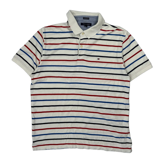 Tommy Hilfiger Striped Polo Shirt - XL White Cotton