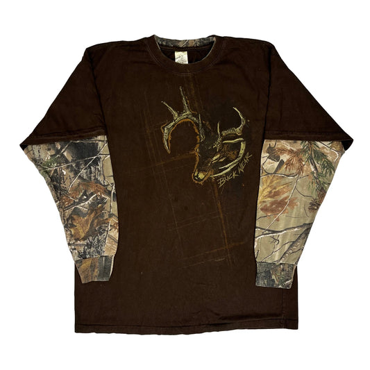 Vintage Layered Buck Wear Camo Long Sleeve T-Shirt - 2XL Brown Cotton