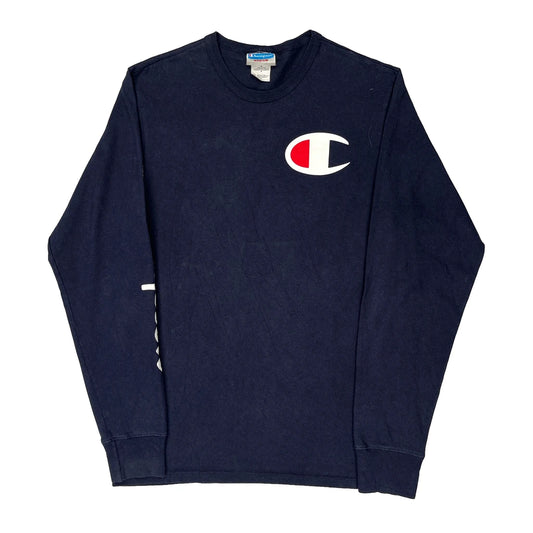 Vintage Champion Long Sleeve T-Shirt - Medium Navy Cotton
