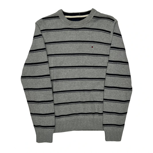 Tommy Hilfiger Striped Jumper - Medium Grey Cotton