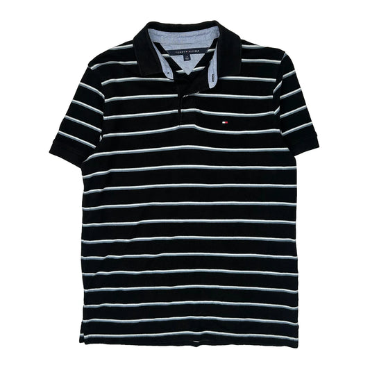 Tommy Hilfiger Striped Polo Shirt - Large Black Cotton