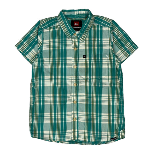 Age 7 Quiksilver Checked Short Sleeve Shirt - Small Green Cotton
