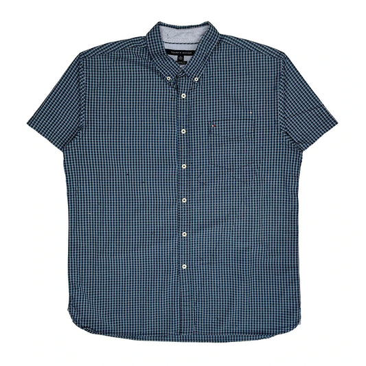 Tommy Hilfiger Checked Short Sleeve Shirt - XL Navy Cotton