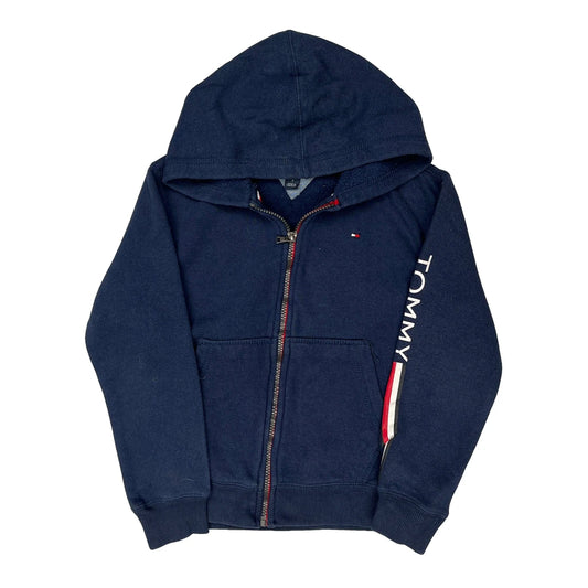 Age 7 Tommy Hilfiger Spellout Hoodie - Small Navy Cotton Blend