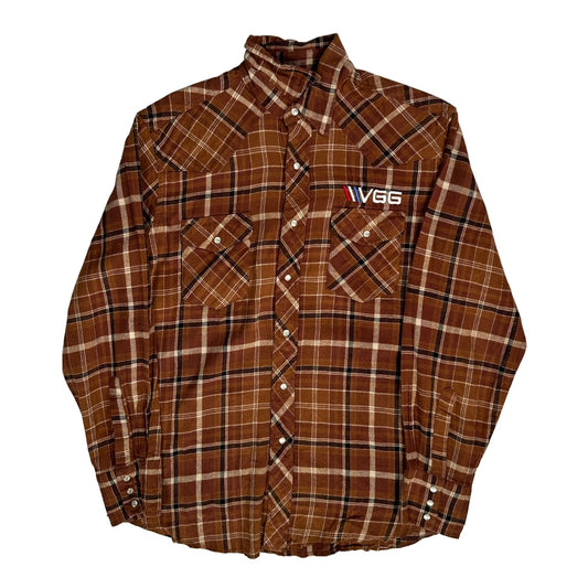 Vgg Logo Wrangler Checked Flannel Shirt - Large Brown Cotton