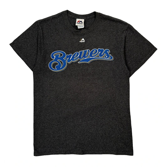 Brewers Majestic Mlb T-Shirt - Medium Grey Cotton
