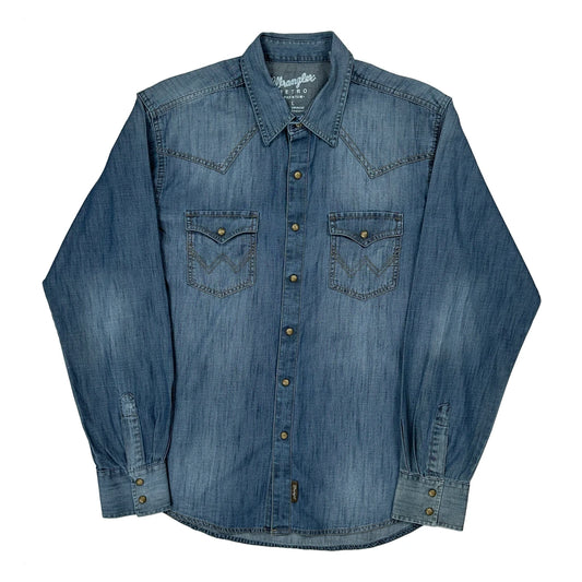 Wrangler Denim Shirt - Large Blue Denim
