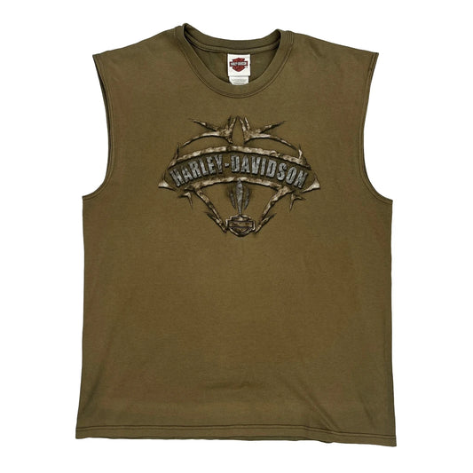 Harley Davidson Graphic Vest - Large Brown Cotton