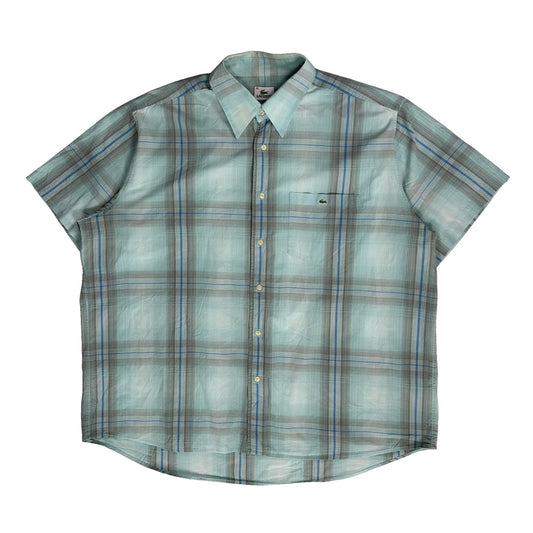Vintage Lacoste Checked Short Sleeve Shirt - 2XL Blue Cotton
