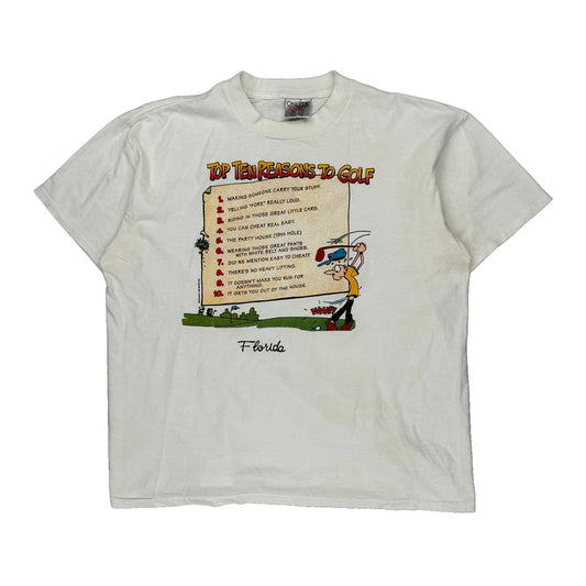Top Ten Reasons To Golf Oneita Graphic T-Shirt - XL White Cotton