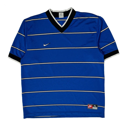 Nike Striped T-Shirt - XL Blue Polyester