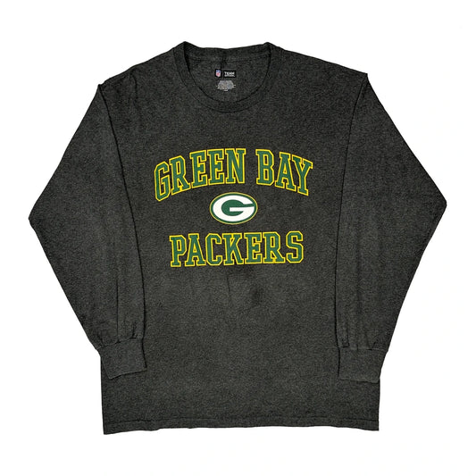 Vintage Green Bay Packers Nfl Long Sleeve T-Shirt - Large Grey Cotton Blend