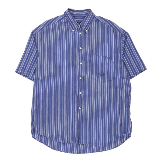 Vintage Trussardi Jeans Striped Short Sleeve Shirt - Large Blue Cotton
