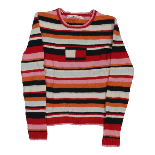 Vintage Tommy Hilfiger Striped Jumper - Small Red Cotton