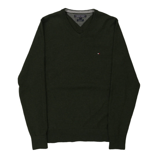 Vintage Tommy Hilfiger V-neck Jumper - Medium Khaki Wool