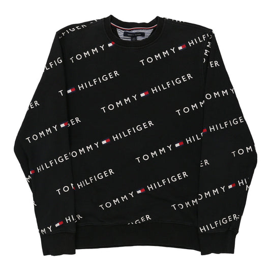 Vintage Tommy Hilfiger Spellout Sweatshirt - Large Black Cotton