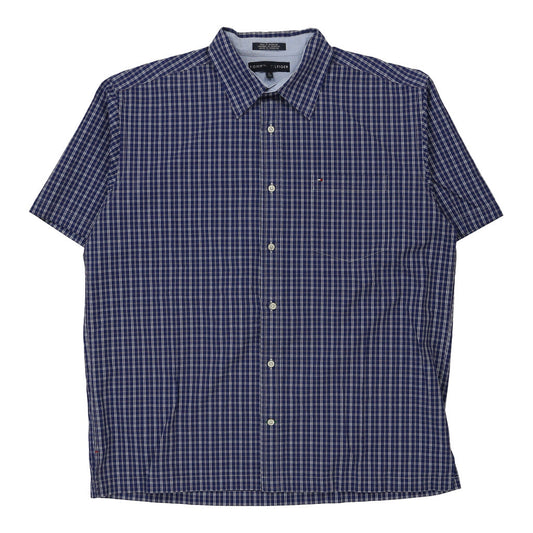 Vintage Tommy Hilfiger Checked Short Sleeve Shirt - Large Blue Cotton